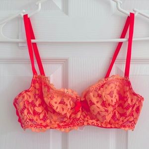 Victorias Secret Very Sexy Unlined Demi Bra Neon Pink with Lace Overlay